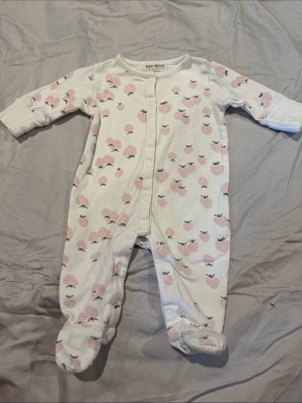 Rabbit + Bear - organic cotton Pink Strawberry Footed One-Piece